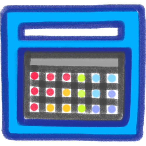  a blue tablet, the tablet has a case with a handle on the top. the tablet has a 3 x 6 grid, 6 buttons are red, 3 are yellow, 3 are green, 3 are blue, and the last 3 are purple. there is a grey message box above the grid. 